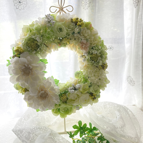 青薔薇とアジサイの夏リース☆玄関リース☆造花リース☆アーティフィシャルフラワー 青薔薇とアジサイの夏リース☆玄関リース☆造花リース☆アーティ