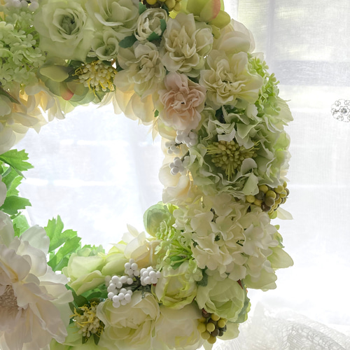 ホワイト スモークツリー アジサイ リース 26cm ＊ 紫陽花