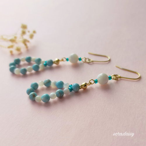 IX◇透かし彫りブラウンマザーオブパール×ターコイズピアス✧14kgf IX