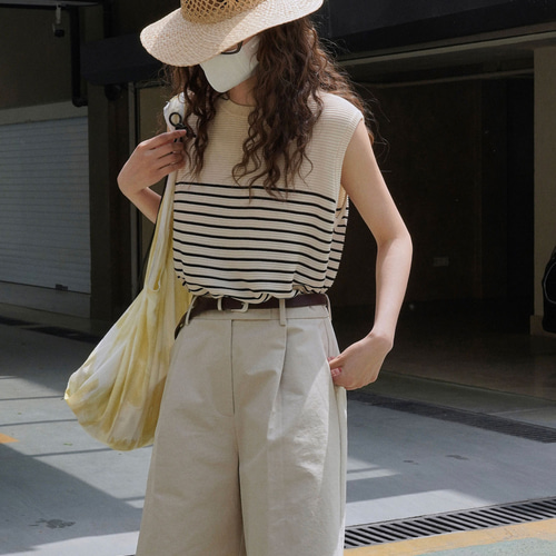 c*h様 OLDE STEADER ノースリーブ ストライプ size4 夏 ヴィンテージ ストライプ ノースリーブニットブルオーバ 着瘦せ