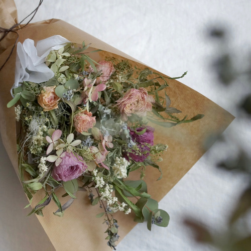 リース　ドライフラワー　ドライフラワーリース　スワッグ　ピンク　母の日　父の日 ☆母の日ギフトに☆ フラワーリース ピンクカラー 華やかピンク