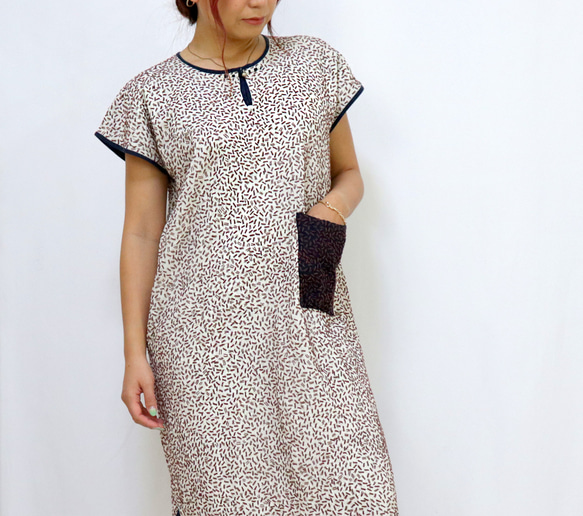 手仕事が美しい刺し子刺繍ワンピース、チェンマイ、ヤオ族、オールシーズン 