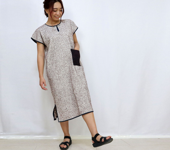 手仕事が美しい刺し子刺繍ワンピース、チェンマイ、ヤオ族、オールシーズン 