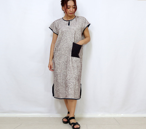 手仕事が美しい刺し子刺繍ワンピース、チェンマイ、ヤオ族、オールシーズン 