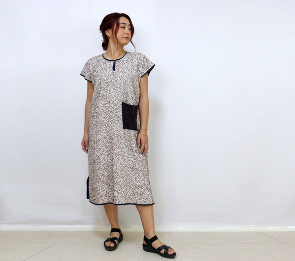 手仕事が美しい刺し子刺繍ワンピース、チェンマイ、ヤオ族、オールシーズン 