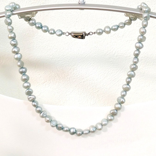 水色の淡水パール小粒のソフトバロックネックレス ネックレス