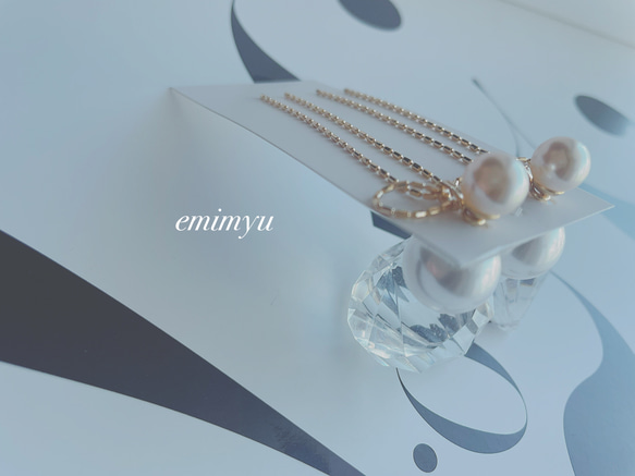 Gold Ribbon Chain&Pearl Pierce 5枚目の画像