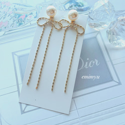 Gold Ribbon Chain&Pearl Pierce 1枚目の画像