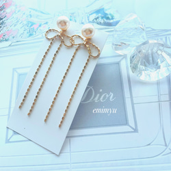 Gold Ribbon Chain&Pearl Pierce 6枚目の画像