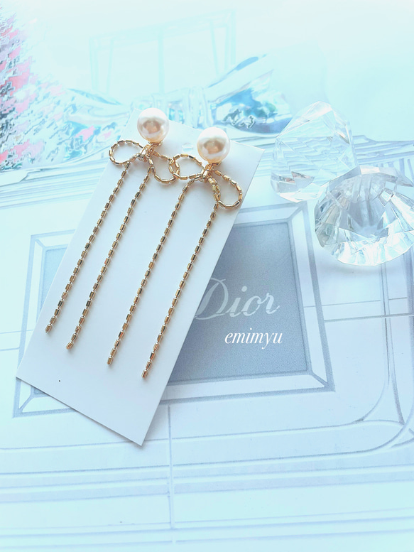 Gold Ribbon Chain&Pearl Pierce 6枚目の画像