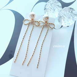 Gold Ribbon Chain&Pearl Pierce 4枚目の画像