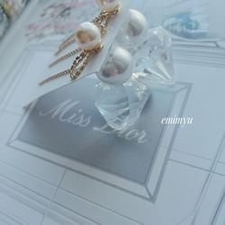 Gold Ribbon Chain&Pearl Pierce 3枚目の画像