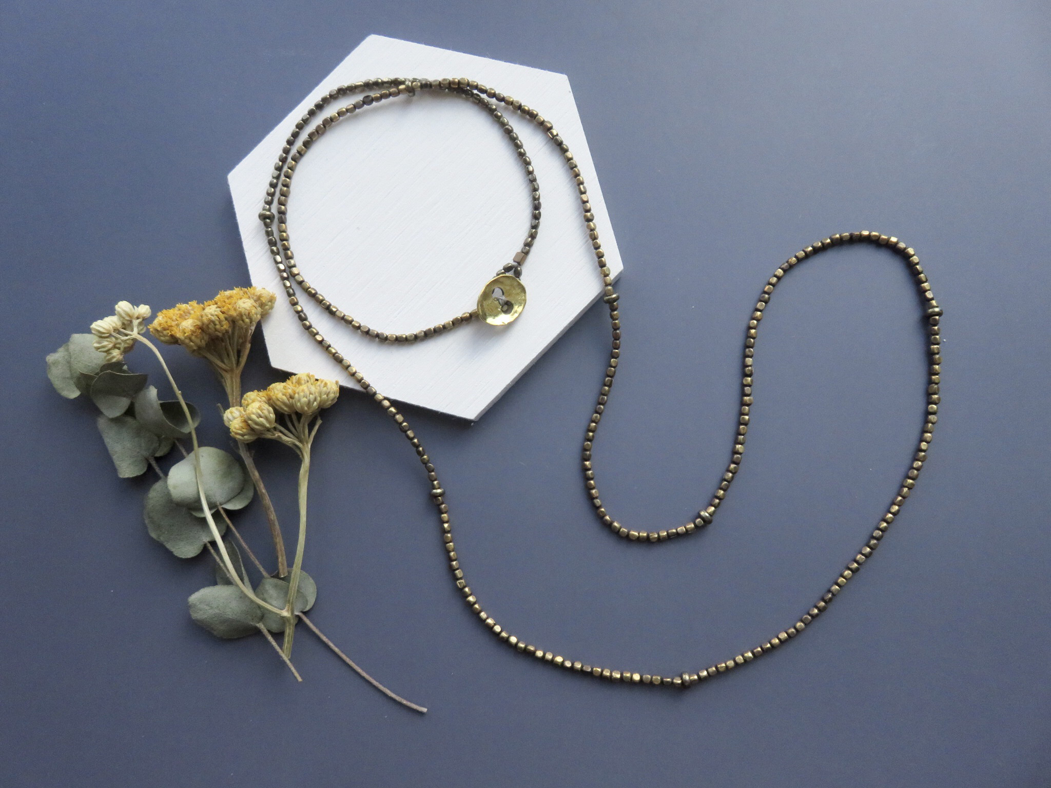 真鍮ビーズネックレス　筒型/コクーン/俵/角柱　4点まとめ売り