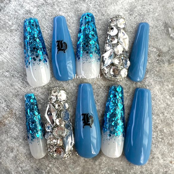 ネイルチップ‪‪❤︎‬グリーン 量産型地雷韓国ワンホンイニシャル‬