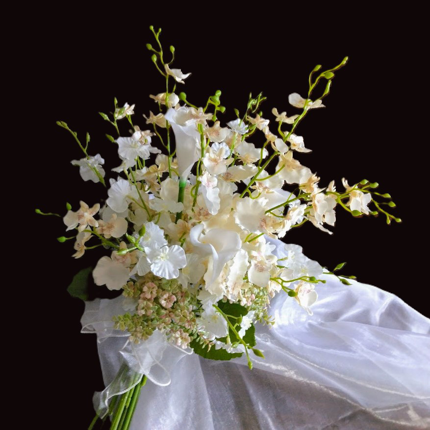 オンシジューム (シャンパン色) と カラーリリー の ウェディングブーケ ns897 アーティフィシャルフラワー