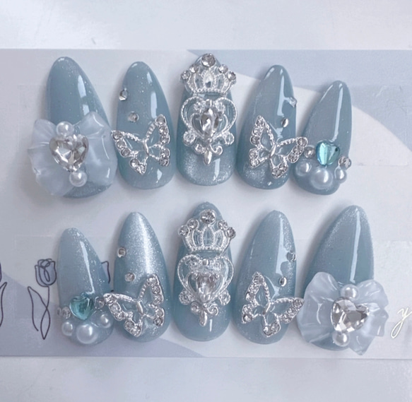 現品】量産型 ゆめかわ 韓国 推し マグネット 蝶 水色 ネイルチップ