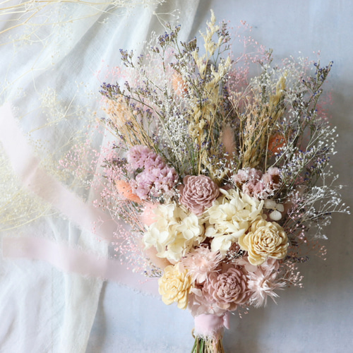 ピンクのスワッグ ウェディングブーケ ドライフラワーブーケ 誕生日