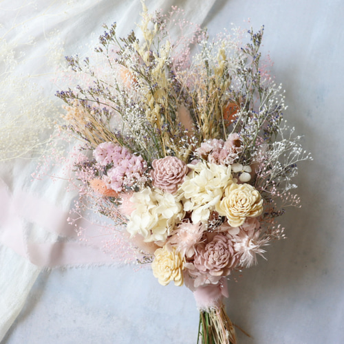 ピンクのスワッグ ウェディングブーケ ドライフラワーブーケ 誕生日