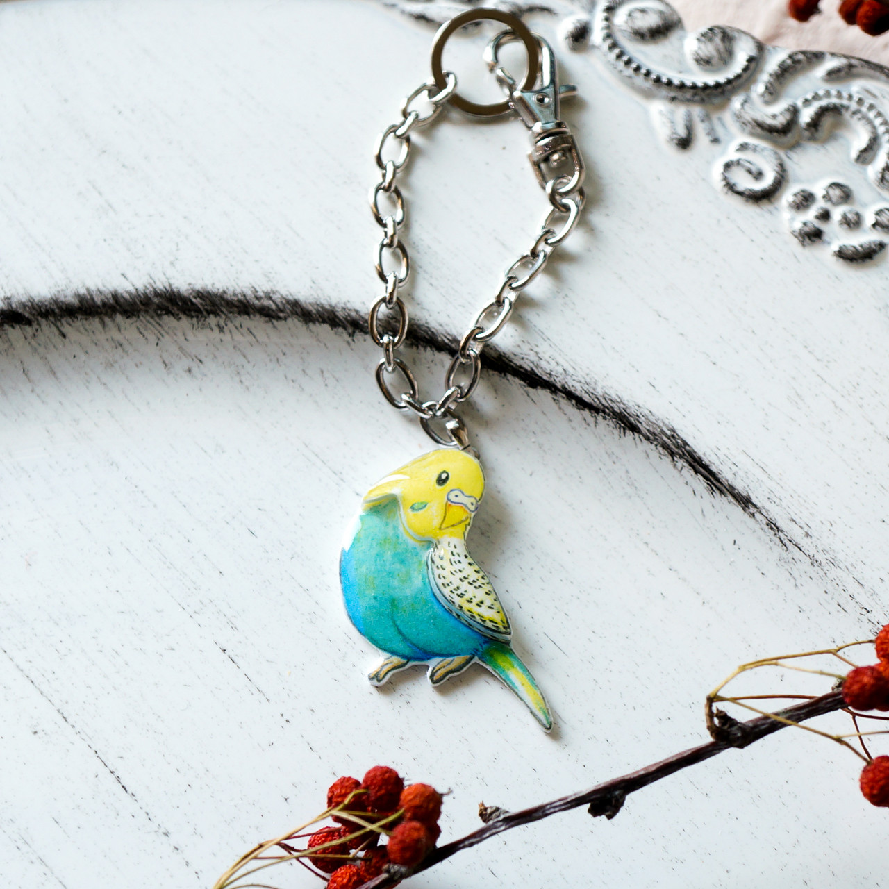 セキセイインコ レインボー ぷくぷく重ね バッグチャーム