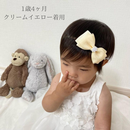 ヘアバンド】リボン パステルカラー オーガンジー 白いお花 ベビー 1歳  