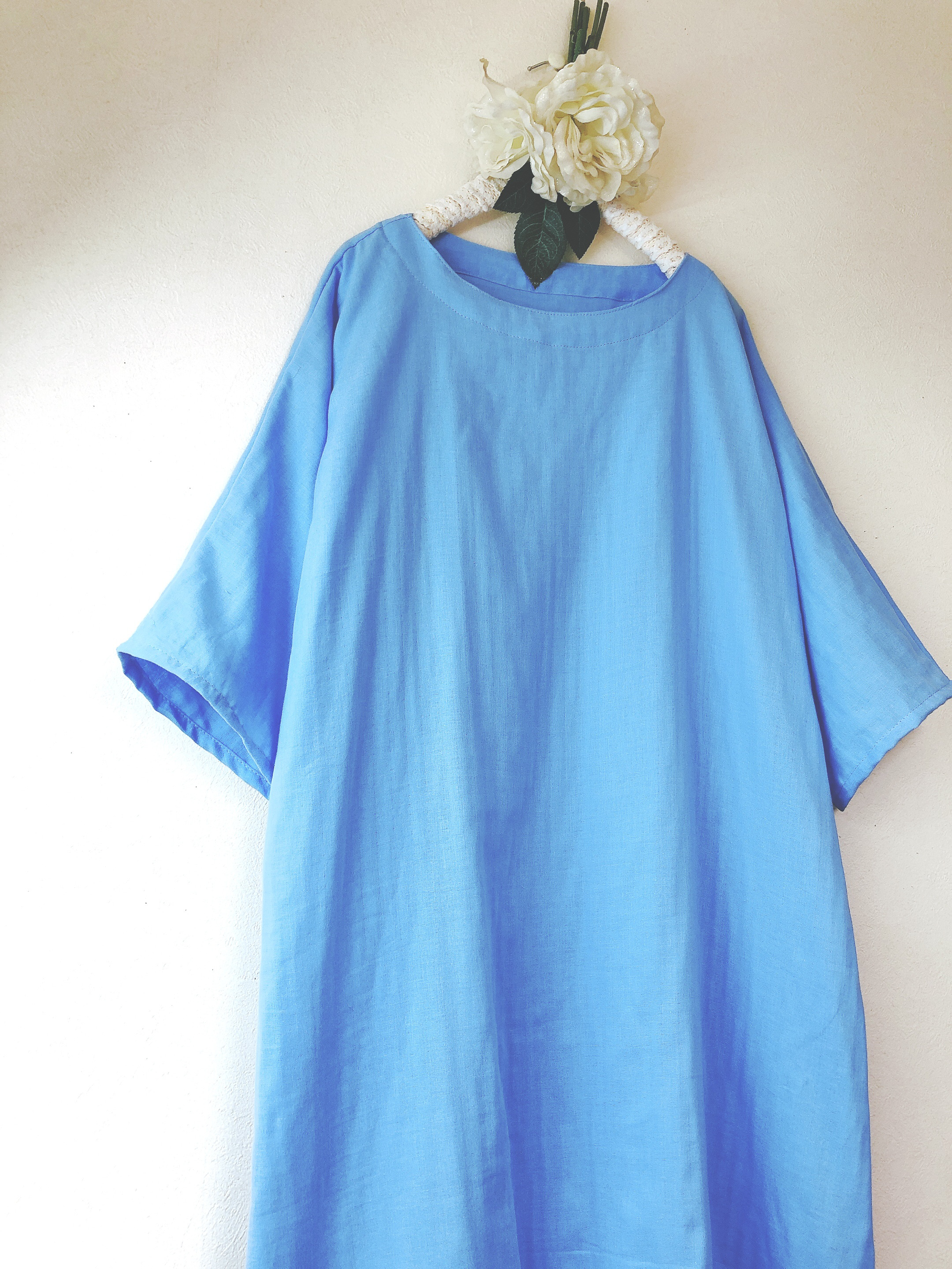 新色コバルトブルー★ロング丈★ふわふわ大人のWガーゼ♪肌触り最高！(色変更ok‼️)(身幅調整可 最大90cm迄)