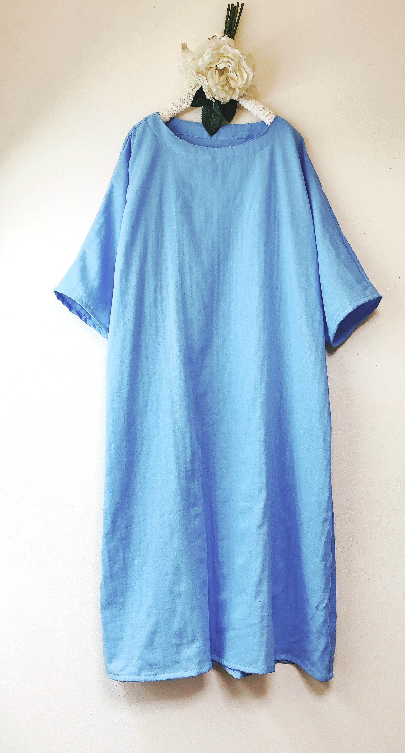 新色コバルトブルー★ロング丈★ふわふわ大人のWガーゼ♪肌触り最高！(色変更ok‼️)(身幅調整可 最大90cm迄)