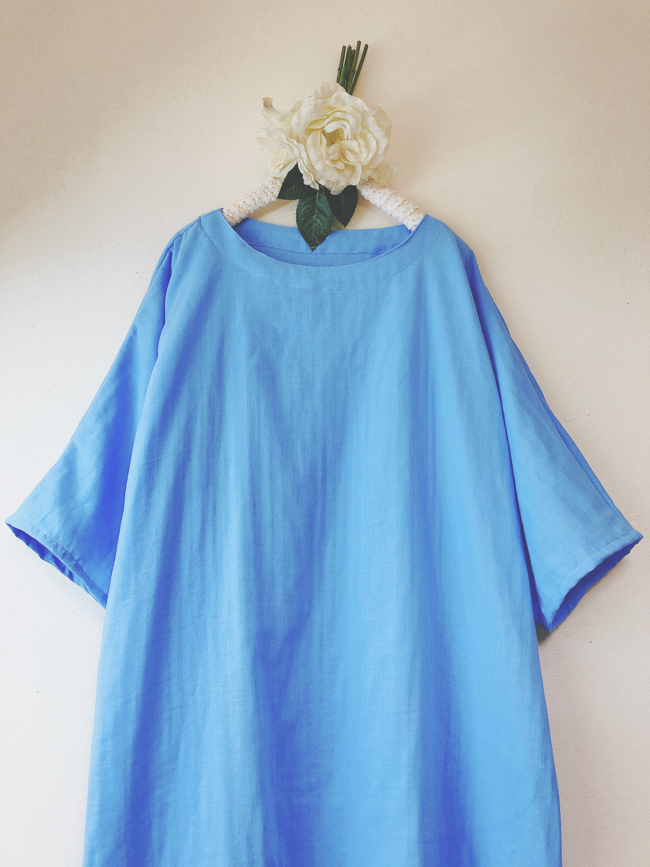 新色コバルトブルー★ロング丈★ふわふわ大人のWガーゼ♪肌触り最高！(色変更ok‼️)(身幅調整可 最大90cm迄)