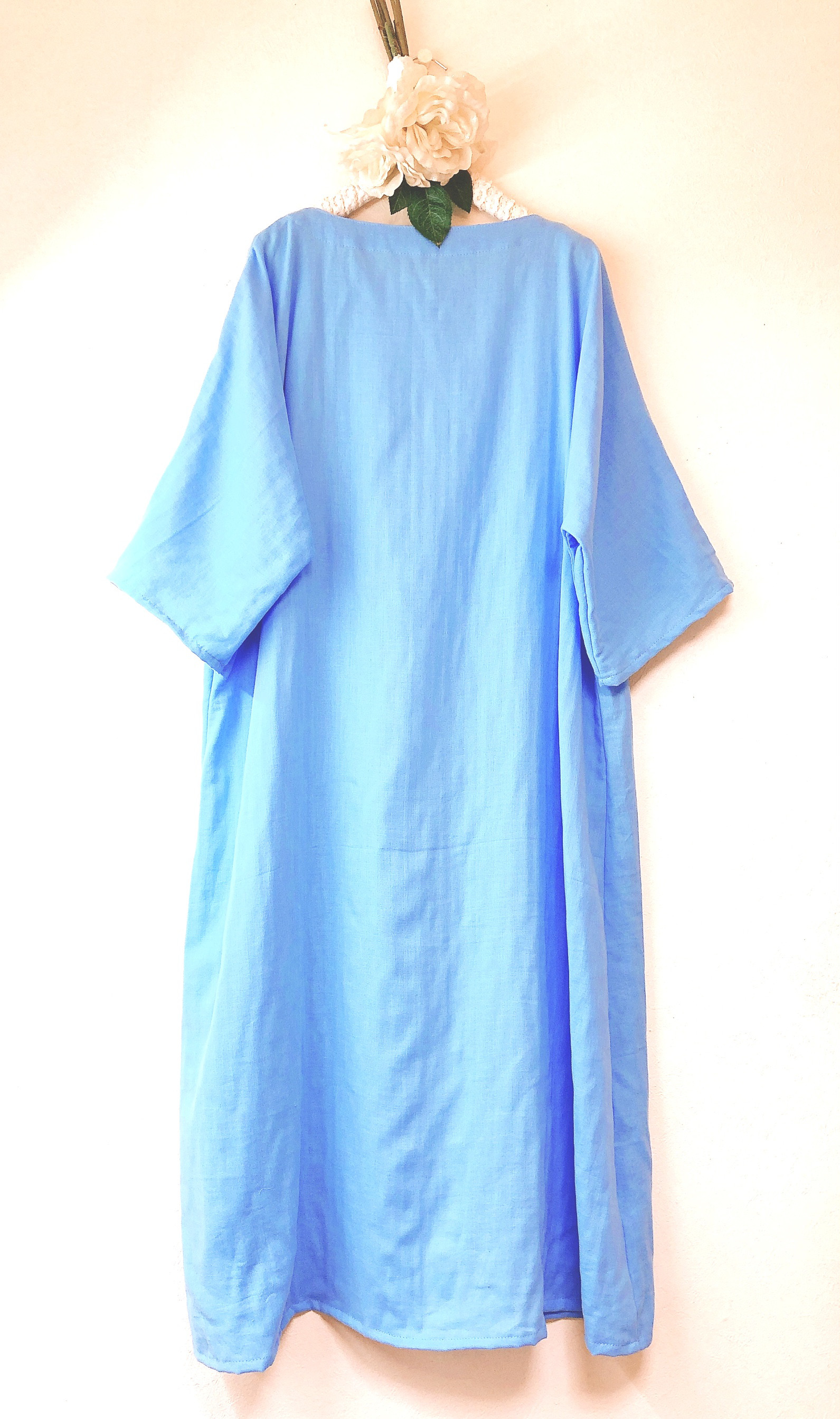 新色コバルトブルー★ロング丈★ふわふわ大人のWガーゼ♪肌触り最高！(色変更ok‼️)(身幅調整可 最大90cm迄)