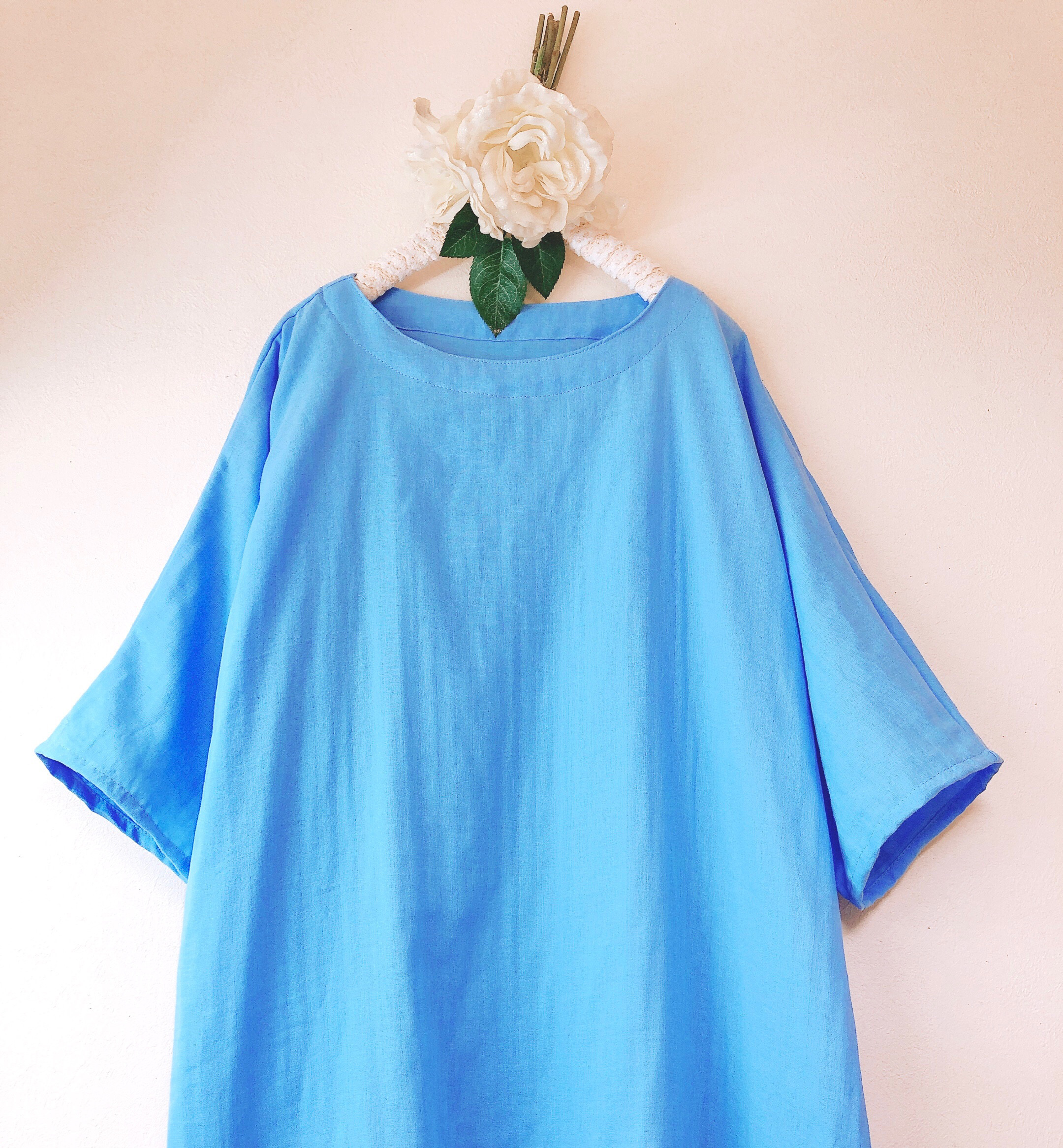 新色コバルトブルー★ロング丈★ふわふわ大人のWガーゼ♪肌触り最高！(色変更ok‼️)(身幅調整可 最大90cm迄)