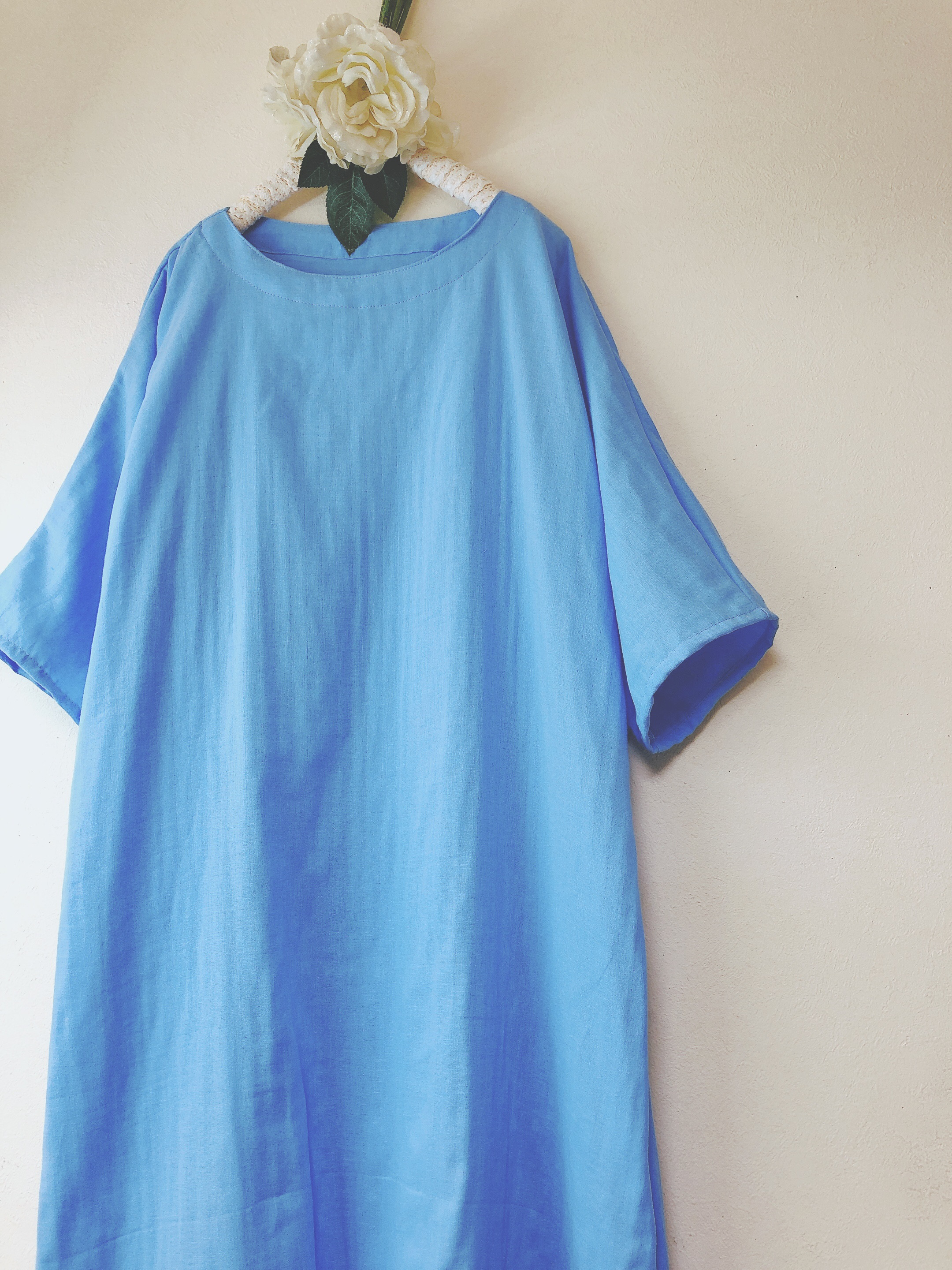 新色コバルトブルー★ロング丈★ふわふわ大人のWガーゼ♪肌触り最高！(色変更ok‼️)(身幅調整可 最大90cm迄)