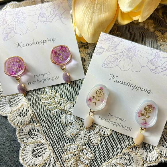 シーリングスタンプ風ピアス&イヤリング ハンドメイド レジン