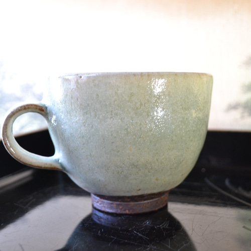 新作！】品のあるコーヒーカップ(翡翠釉) ☆萩焼 パーティ マグカップ