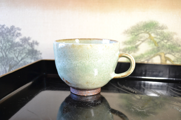 新作！】品のあるコーヒーカップ(翡翠釉) ☆萩焼 パーティ マグカップ