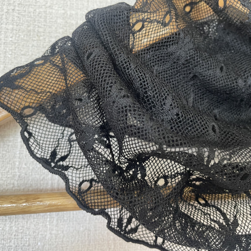 さらさらブラック麻の葉柄レースシングル手作りネックウォーマー日焼け  