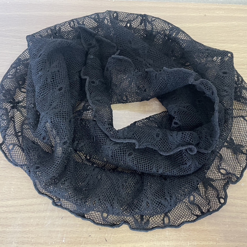 さらさらブラック麻の葉柄レースシングル手作りネックウォーマー日焼け  