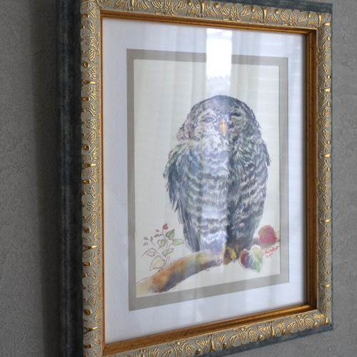 ふくろうの水彩画額入り 絵画 mimoza 通販 17831945｜Creema