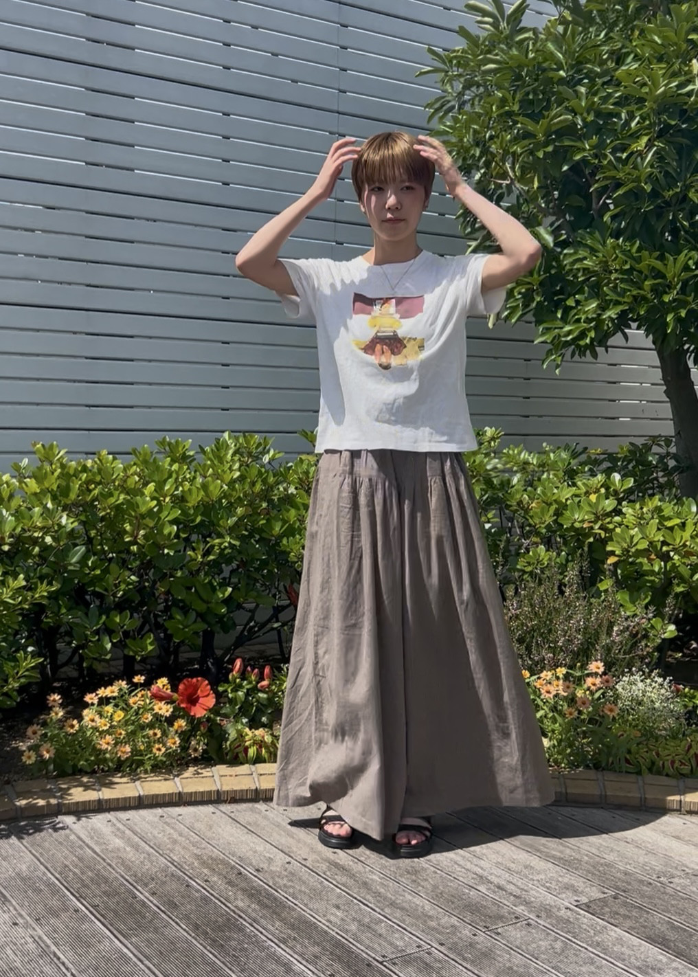 たっぷり贅沢に生地を使った＊ティアードマキシガウチョ ＊オリーブベージュ＊国産コットンリネン