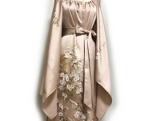 正絹 訪問着 着物リメイク ロングドレス セミオーダー 正絹】着物リメイク 訪問着ドレス&ショールのセット／キャミ