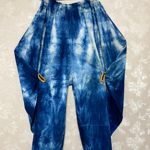82藍染めパンツ(絞り染め、三角) キュロット・ワイドパンツ GOODWAY  