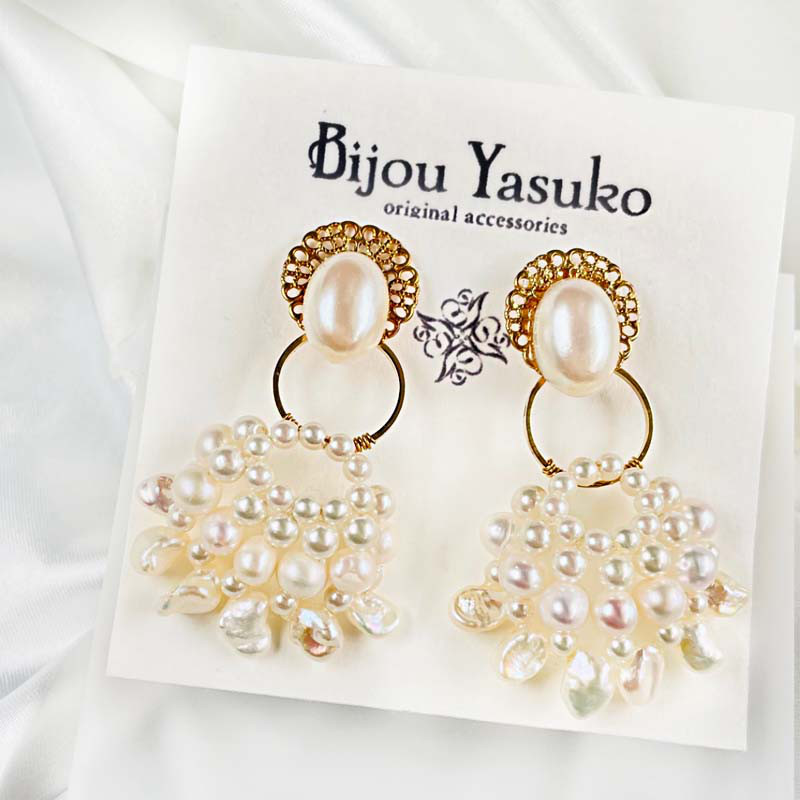 結婚式　ウェディング　ブライダルアクセサリー ヴィンテージ パール ビジュー ピアス・イヤリング 白 結婚式 お呼ばれ 6,435円