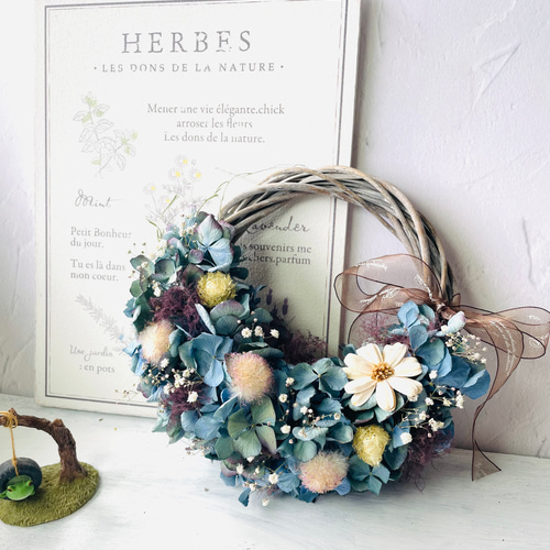 アンティーク紫陽花と水玉模様のリース リース Atelier sol daisy 通販 