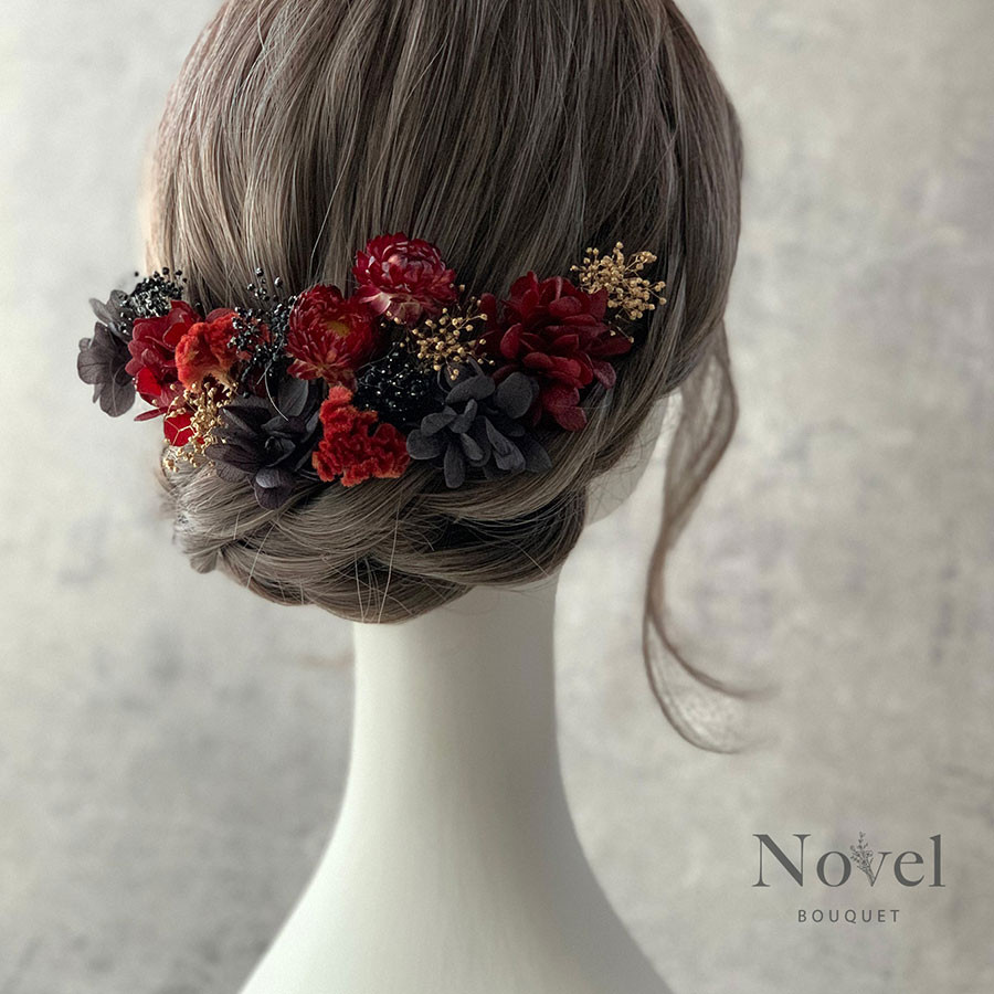 【 赤 × 黒 × ゴールド 】成人式 卒業式 結婚式 お花の髪飾り