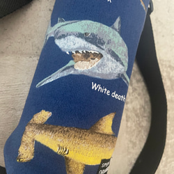 ハンドメイド　オーダー　水筒　カバー　サメ　魚 絶海シャーク 濃青＊鮫サメ海＊水筒カバー保冷ペットボトル