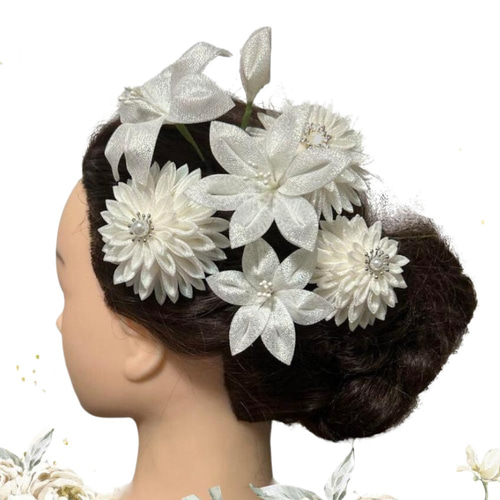 結華（S056）｜白百合と白ダリアの髪飾り成人式・卒業式・結婚式