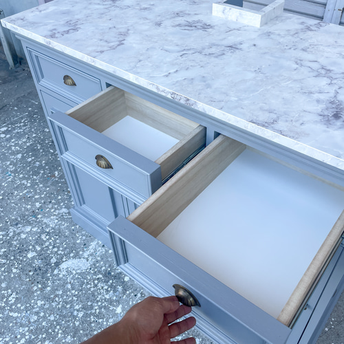 大理石柄天板アンティークキャビネット 収納キャビネットW1200