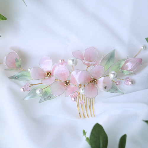 ☆一点物 桃色の妖精 ヘアアクセサリー アメリカンフラワー 髪飾り