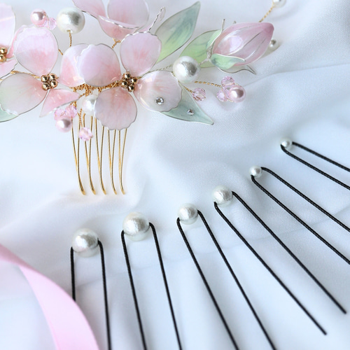 ☆一点物 桃色の妖精 ヘアアクセサリー アメリカンフラワー 髪飾り