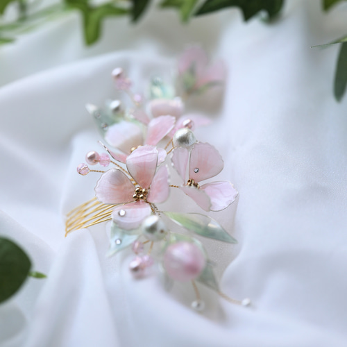 ☆一点物 桃色の妖精 ヘアアクセサリー アメリカンフラワー 髪飾り