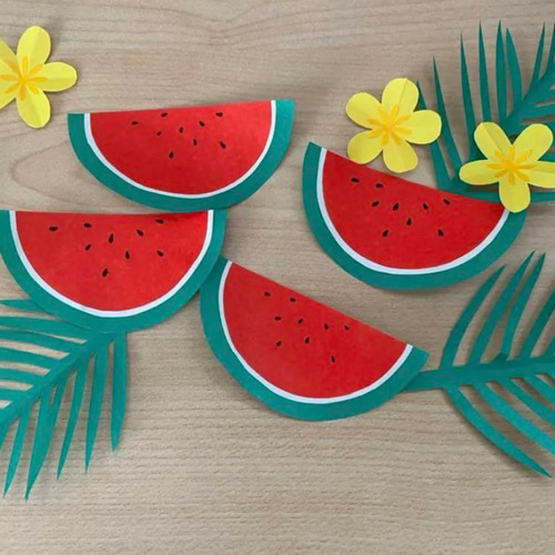 スイカ 夏日 夏場 サマー サマーシーズン 葉っぱ 花 果物 折り紙 