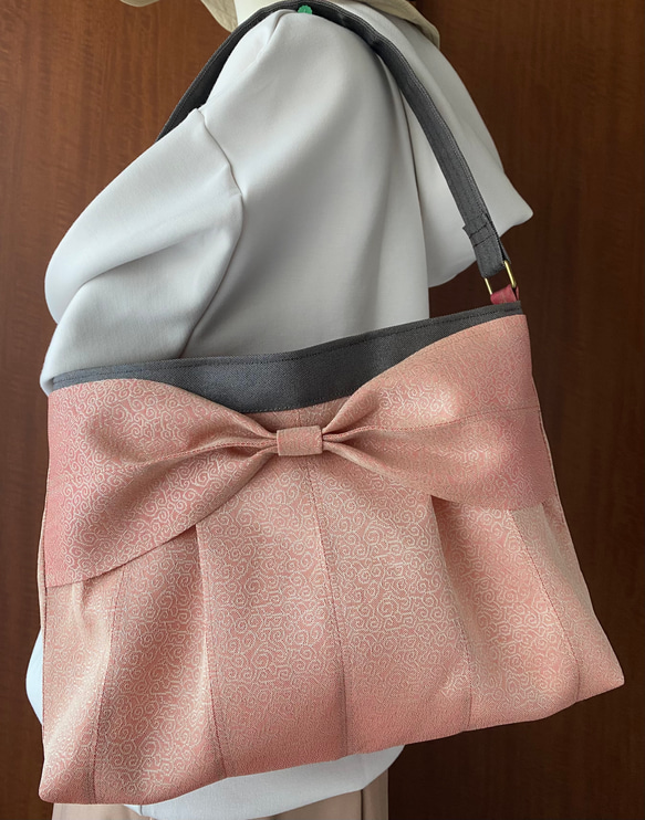 受注生産】倉敷畳縁リボンワンショルダーバッグ(さくら唐草  